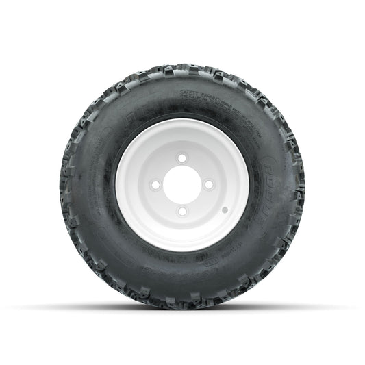 GTW Steel White 2:5 Offset 8 in Wheels with 18x9.50-8 Rogue All Terrain Tires Full Set