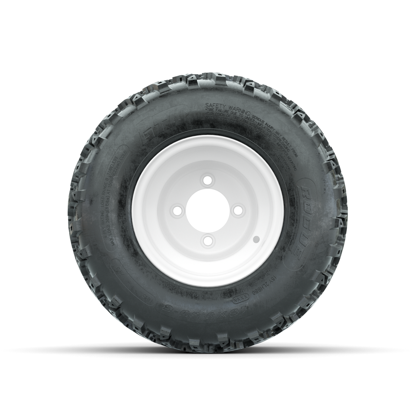 GTW Steel White 2:5 Offset 8 in Wheels with 18x9.50-8 Rogue All Terrain Tires Full Set