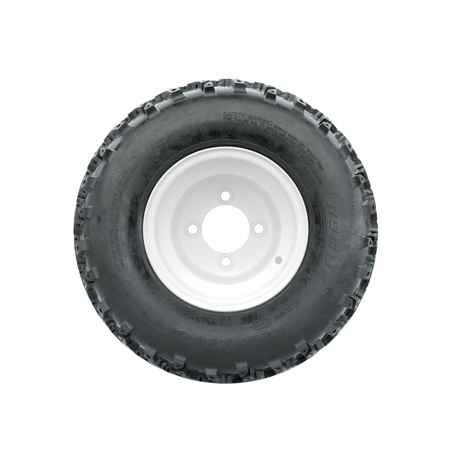GTW Steel White 2:5 Offset 8 in Wheels with 18x9.50-8 Rogue All Terrain Tires Full Set