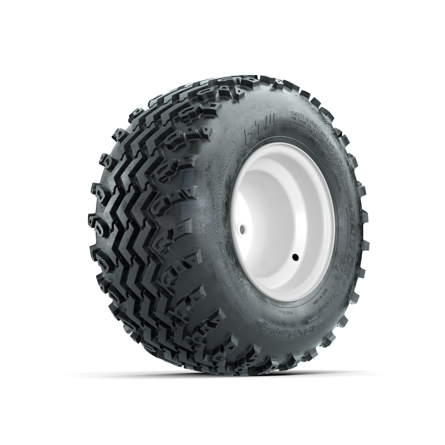 GTW Steel White 2:5 Offset 8 in Wheels with 18x9.50-8 Rogue All Terrain Tires Full Set