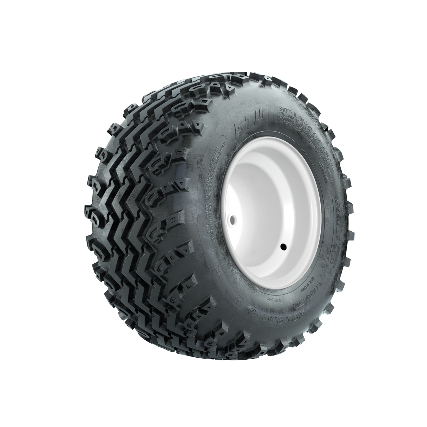 GTW Steel White 2:5 Offset 8 in Wheels with 18x9.50-8 Rogue All Terrain Tires Full Set