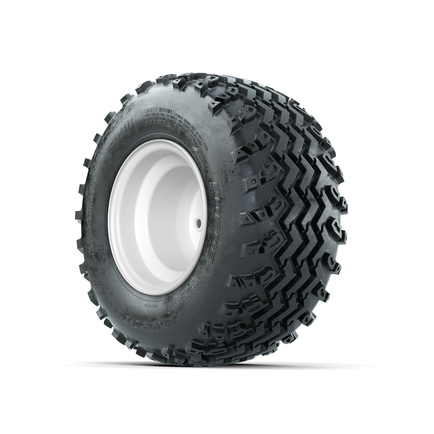 GTW Steel White 2:5 Offset 8 in Wheels with 18x9.50-8 Rogue All Terrain Tires Full Set