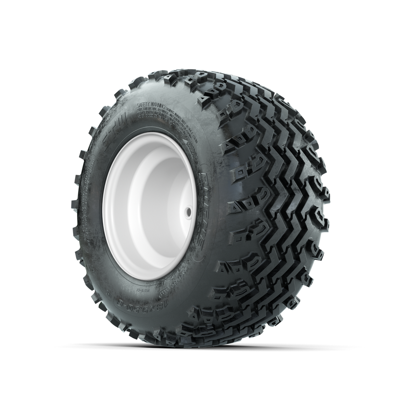 GTW Steel White 2:5 Offset 8 in Wheels with 18x9.50-8 Rogue All Terrain Tires Full Set