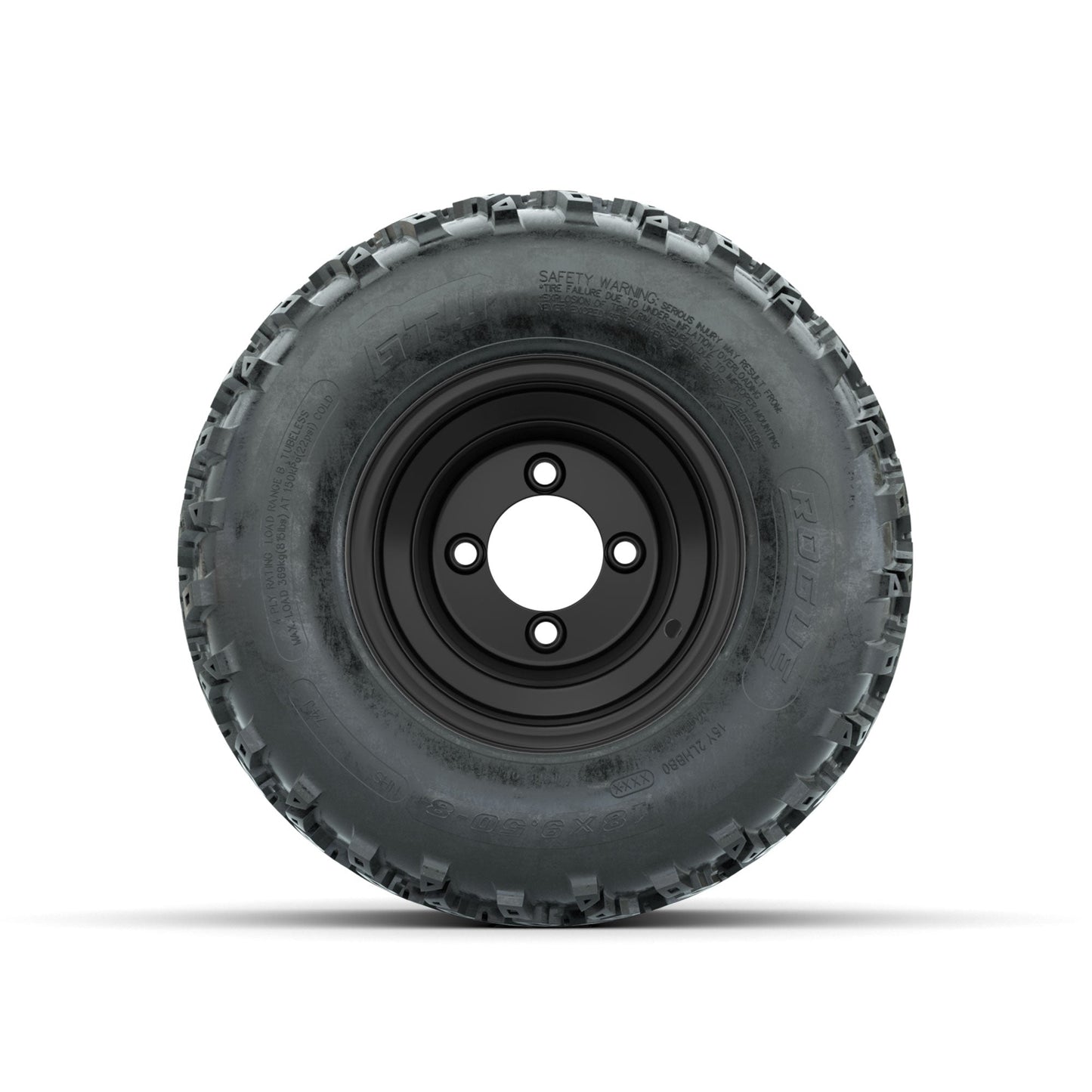 GTW Steel Matte Black 2:5 Offset 8 in Wheels with 18x9.50-8 Rogue All Terrain Tires – Full Set