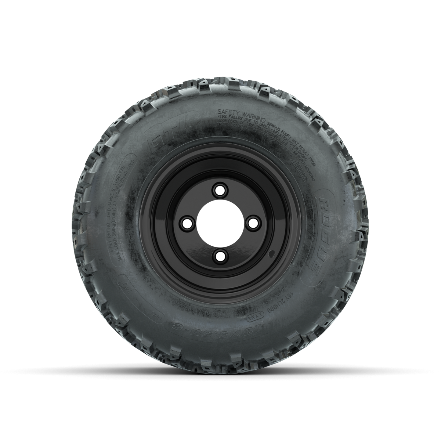 GTW Steel Gloss Black Centered 8 in Wheels with 18x9.50-8 Rogue All Terrain Tires Full Set