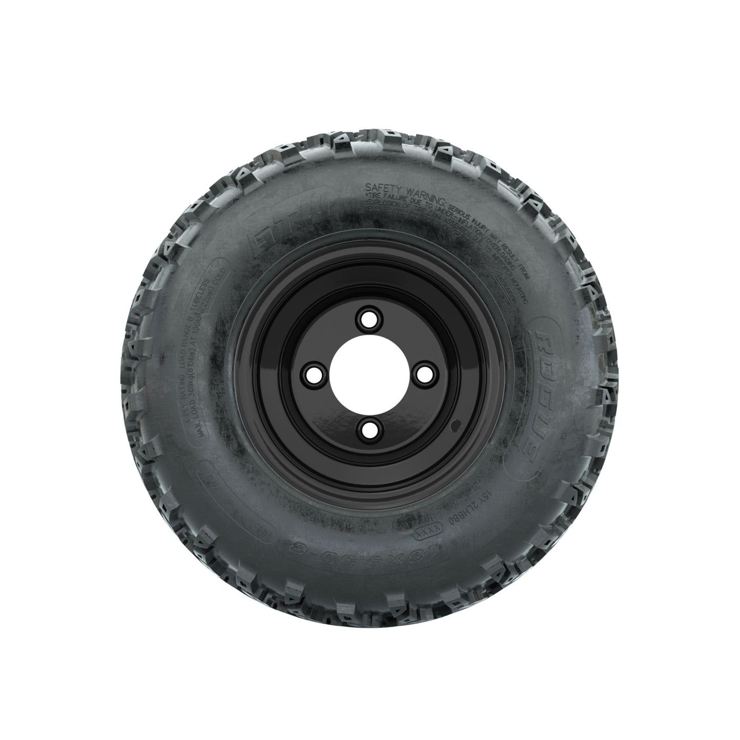 GTW Steel Gloss Black Centered 8 in Wheels with 18x9.50-8 Rogue All Terrain Tires Full Set