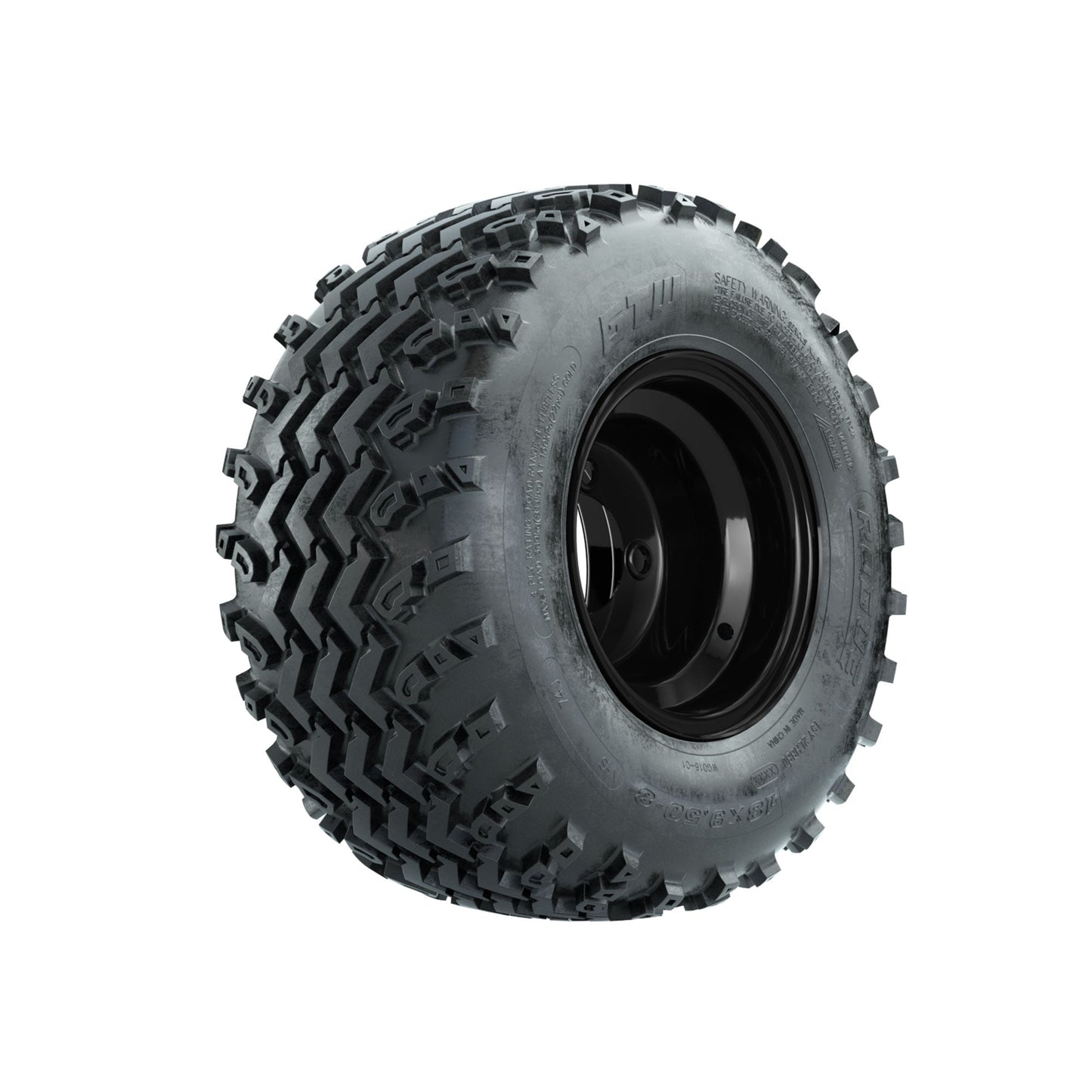 GTW Steel Gloss Black Centered 8 in Wheels with 18x9.50-8 Rogue All Terrain Tires Full Set