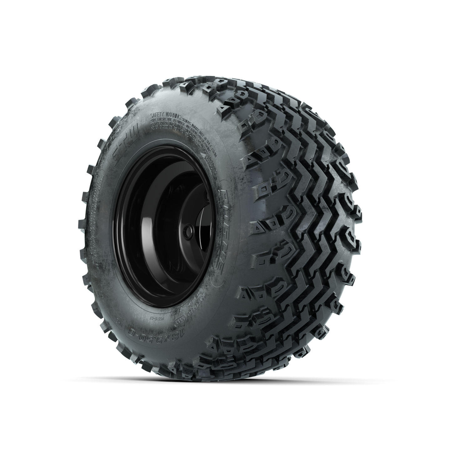 GTW Steel Gloss Black Centered 8 in Wheels with 18x9.50-8 Rogue All Terrain Tires Full Set