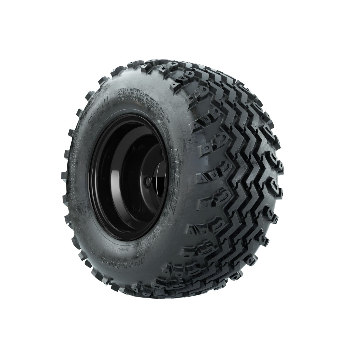 GTW Steel Gloss Black Centered 8 in Wheels with 18x9.50-8 Rogue All Terrain Tires Full Set