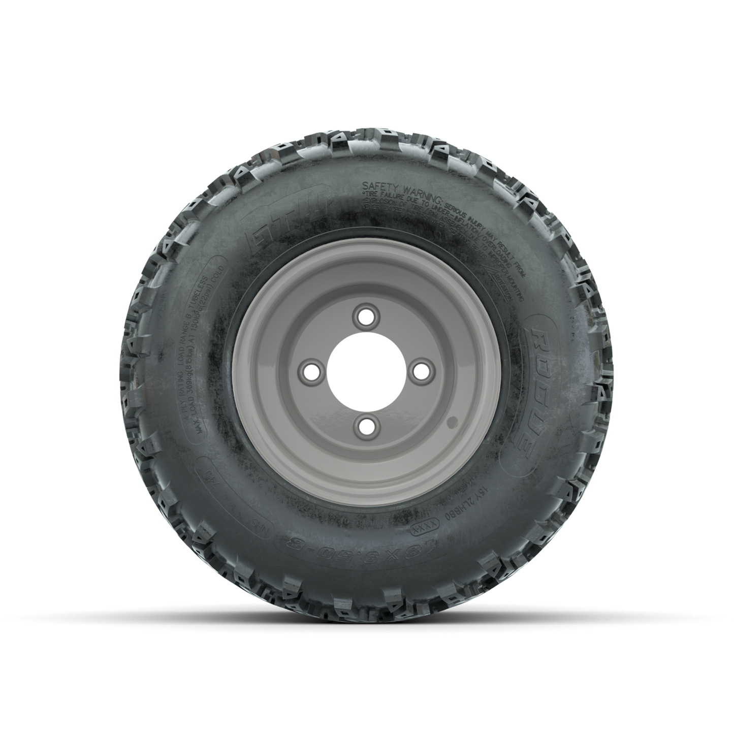 GTW Steel Club Car Grey Centered 8 in Wheels with 18x9.50-8 Rogue All Terrain Tires Full Set