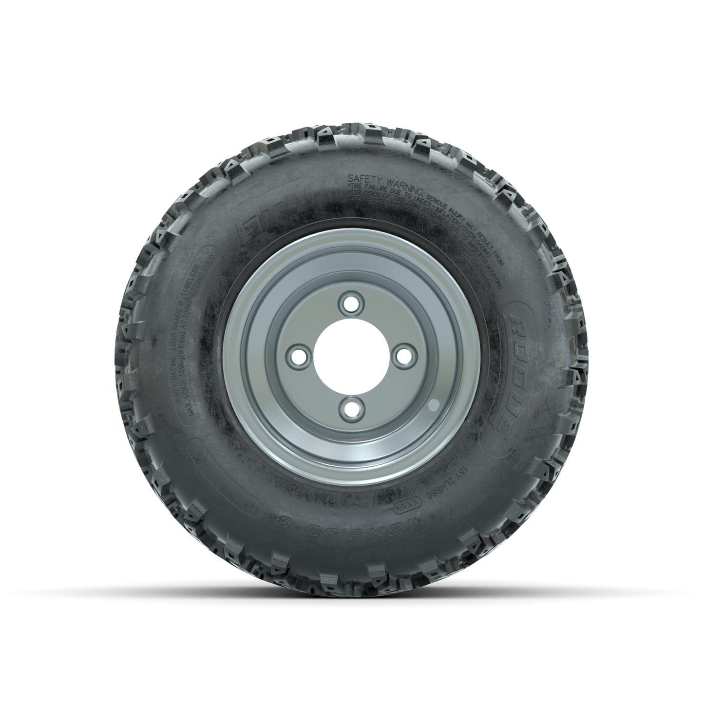 GTW Steel Silver Centered 8 in Wheels with 18x9.50-8 Rogue All Terrain Tires Full Set