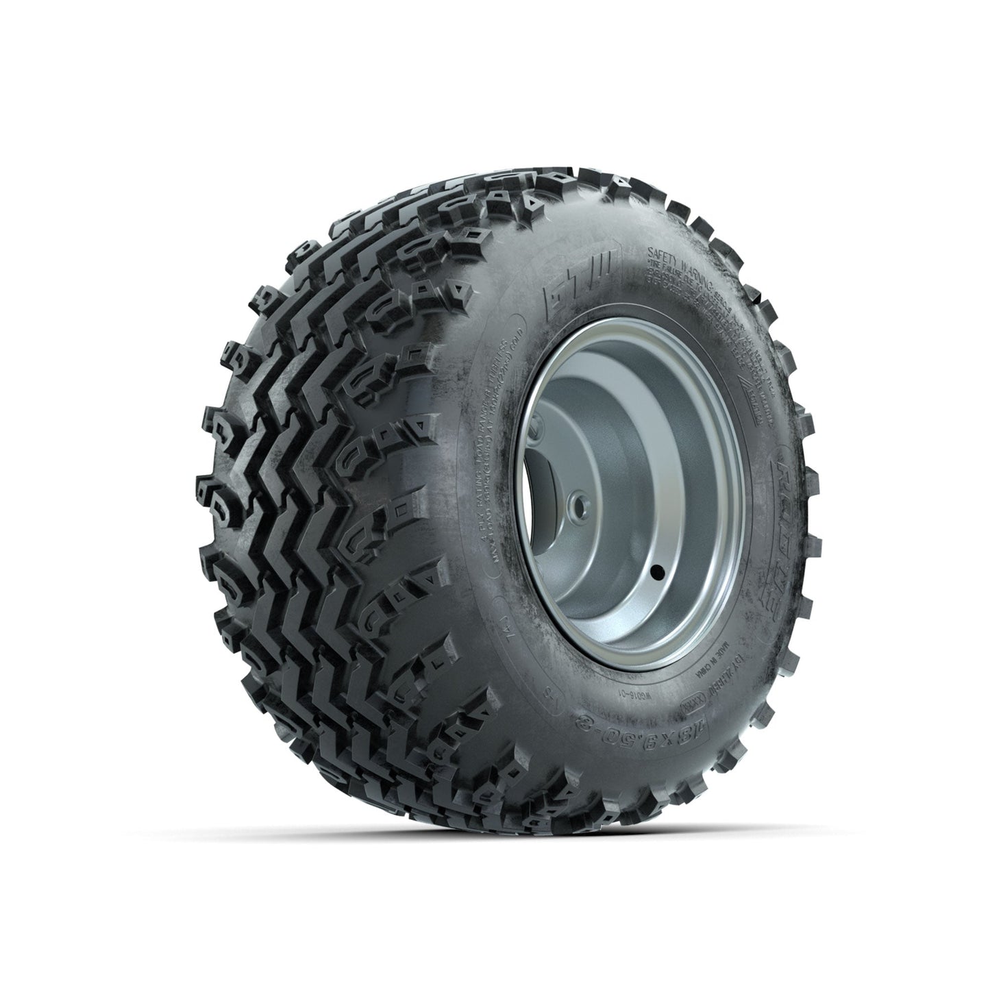 GTW Steel Silver Centered 8 in Wheels with 18x9.50-8 Rogue All Terrain Tires Full Set