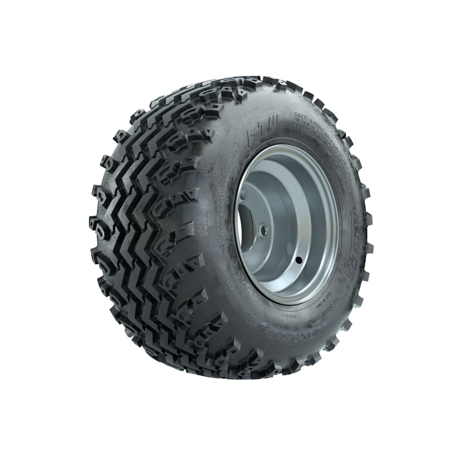 GTW Steel Silver Centered 8 in Wheels with 18x9.50-8 Rogue All Terrain Tires Full Set