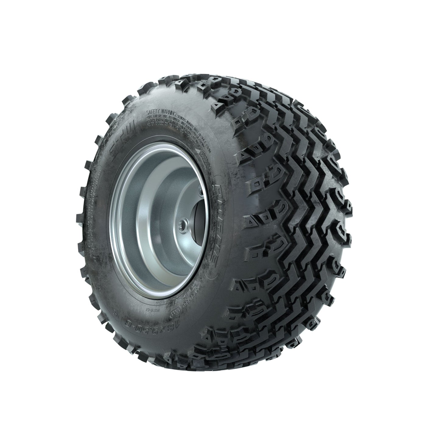GTW Steel Silver Centered 8 in Wheels with 18x9.50-8 Rogue All Terrain Tires Full Set