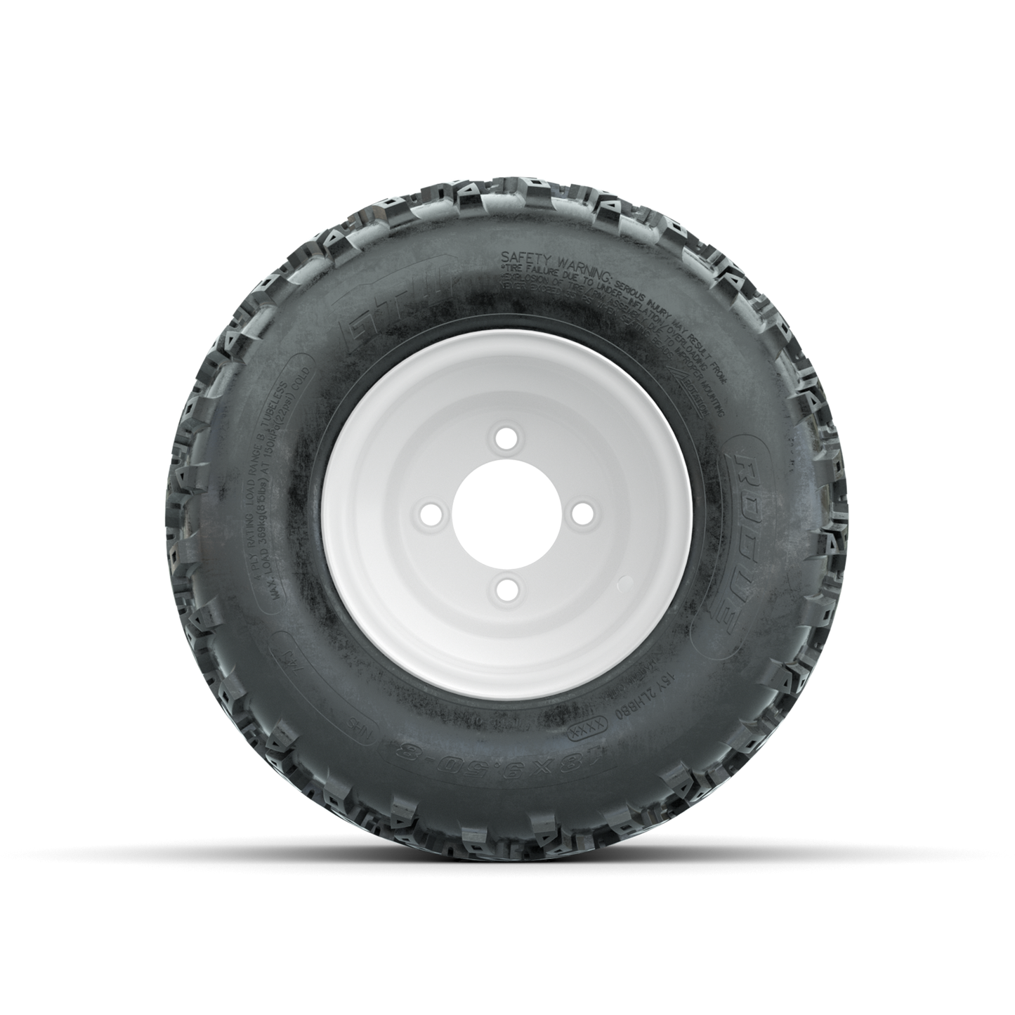 GTW Steel White Centered 8 in Wheels with 18x9.50-8 Rogue All Terrain Tires Full Set