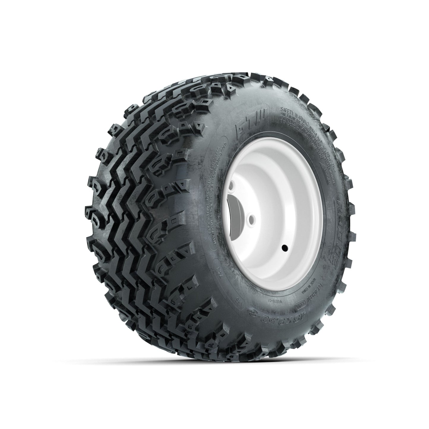 GTW Steel White Centered 8 in Wheels with 18x9.50-8 Rogue All Terrain Tires Full Set
