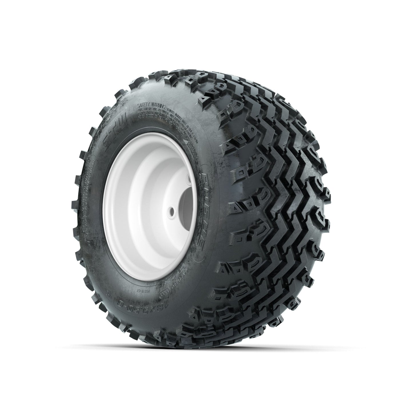 GTW Steel White Centered 8 in Wheels with 18x9.50-8 Rogue All Terrain Tires Full Set