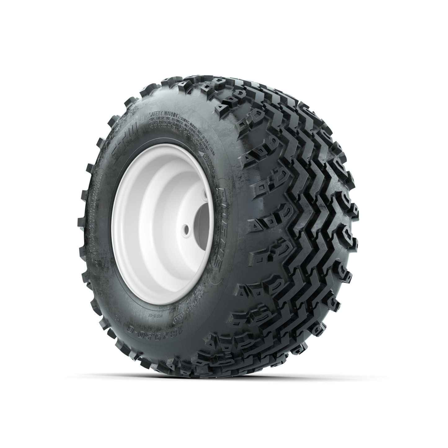 GTW Steel White Centered 8 in Wheels with 18x9.50-8 Rogue All Terrain Tires Full Set