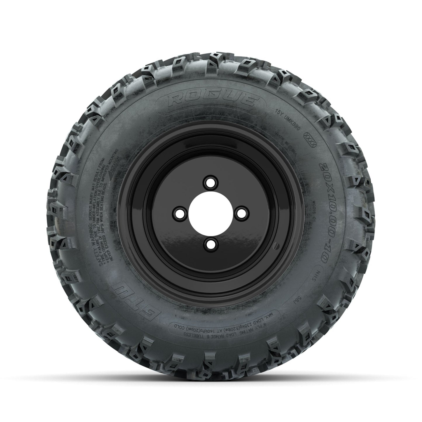 GTW Steel Matte Black 3:5 Offset 10 in Wheels with 20x10.00-10 Rogue All Terrain Tires Full Set