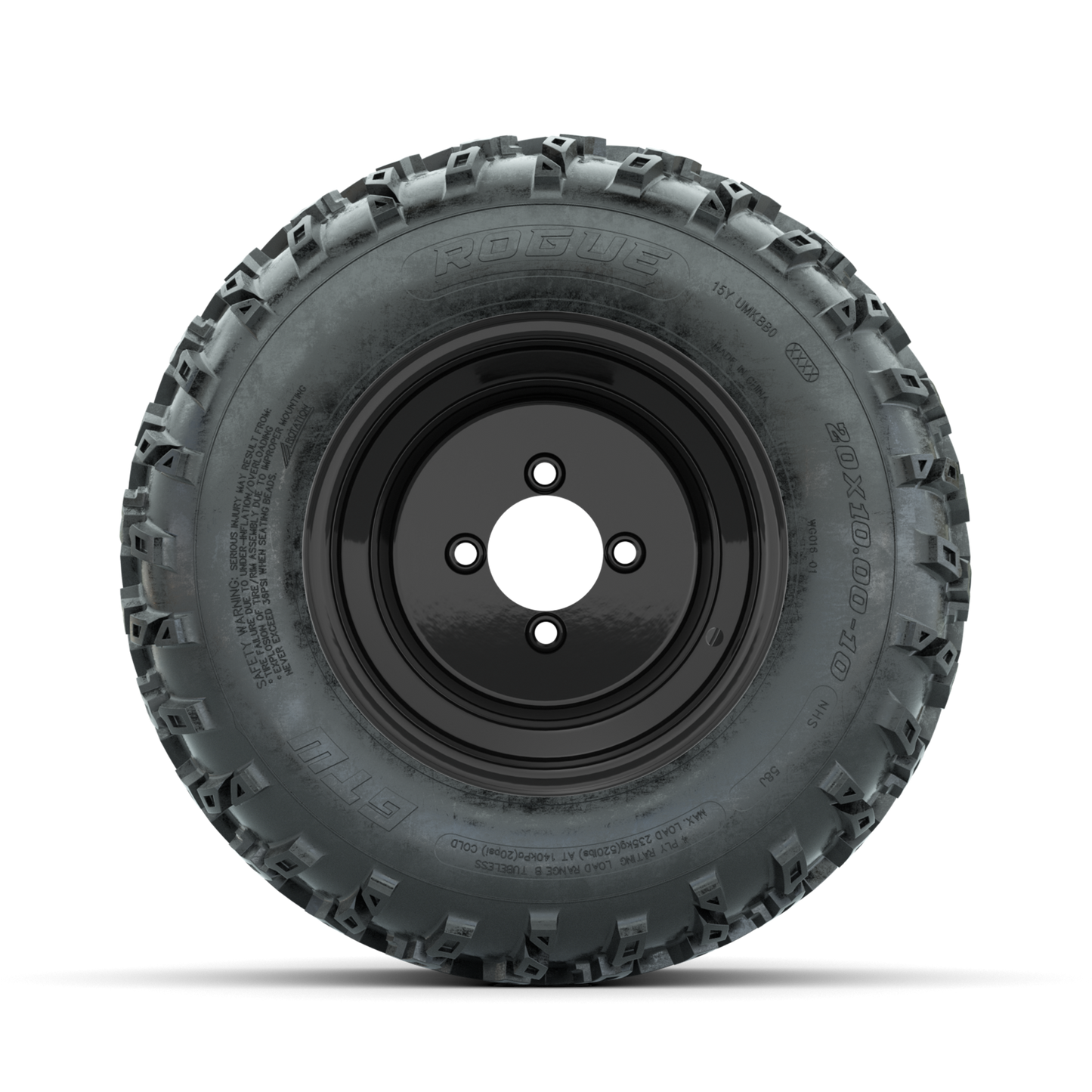 GTW Steel Matte Black 3:5 Offset 10 in Wheels with 20x10.00-10 Rogue All Terrain Tires Full Set