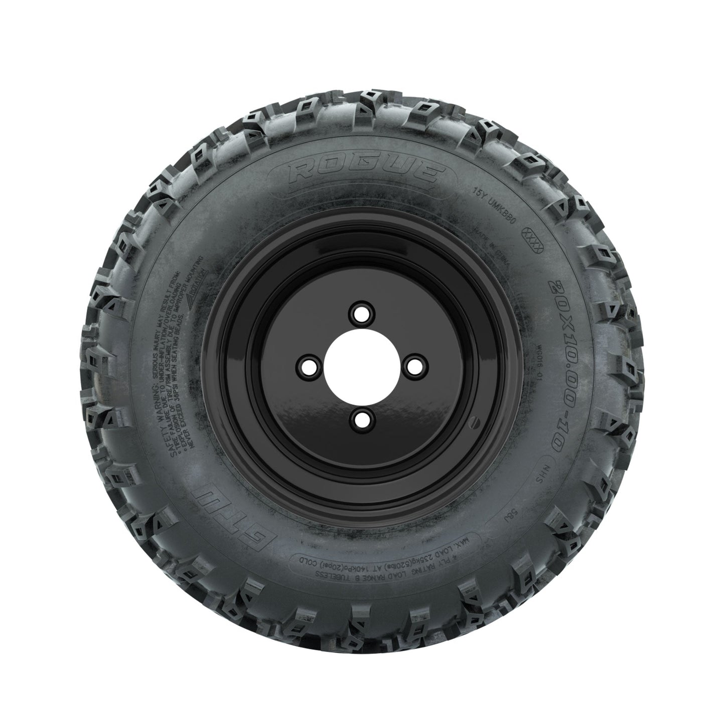 GTW Steel Matte Black 3:5 Offset 10 in Wheels with 20x10.00-10 Rogue All Terrain Tires Full Set