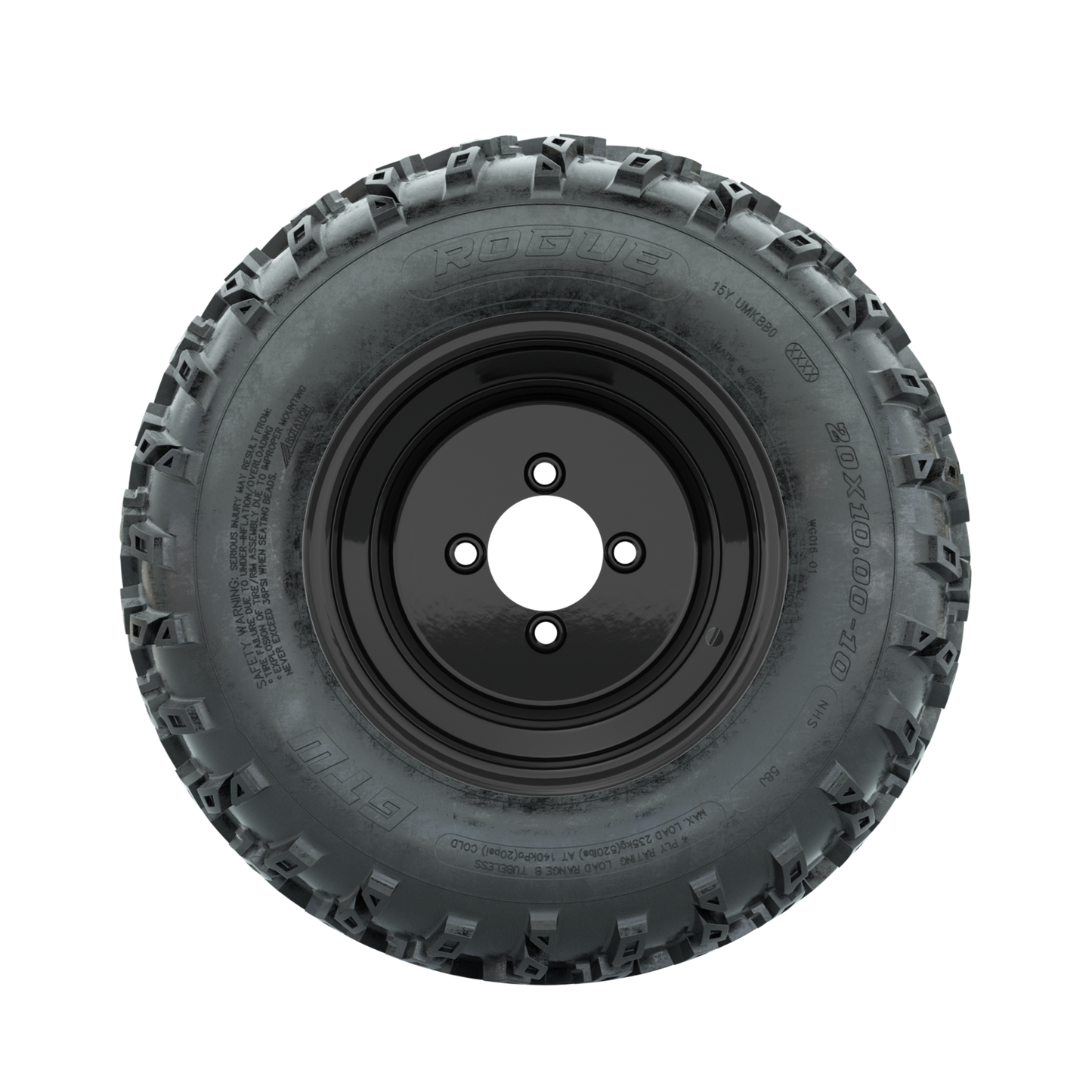 GTW Steel Matte Black 3:5 Offset 10 in Wheels with 20x10.00-10 Rogue All Terrain Tires Full Set