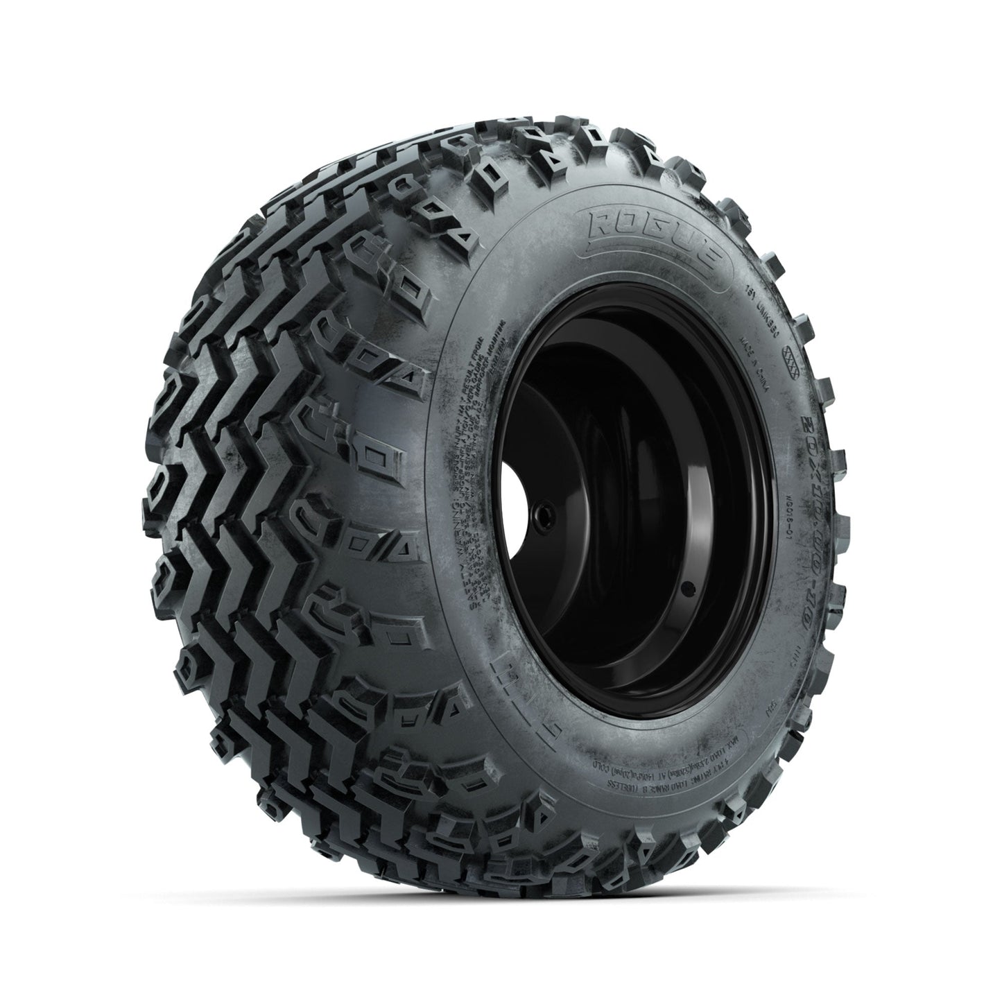 GTW Steel Matte Black 3:5 Offset 10 in Wheels with 20x10.00-10 Rogue All Terrain Tires Full Set