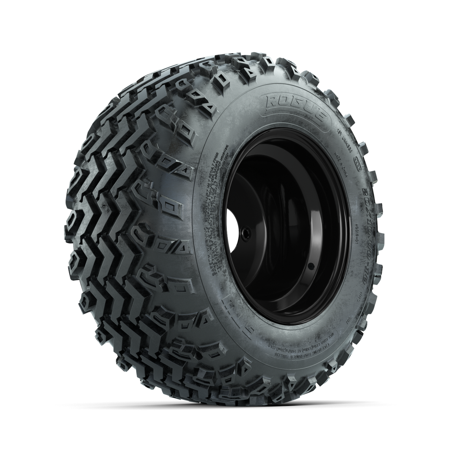 GTW Steel Matte Black 3:5 Offset 10 in Wheels with 20x10.00-10 Rogue All Terrain Tires Full Set