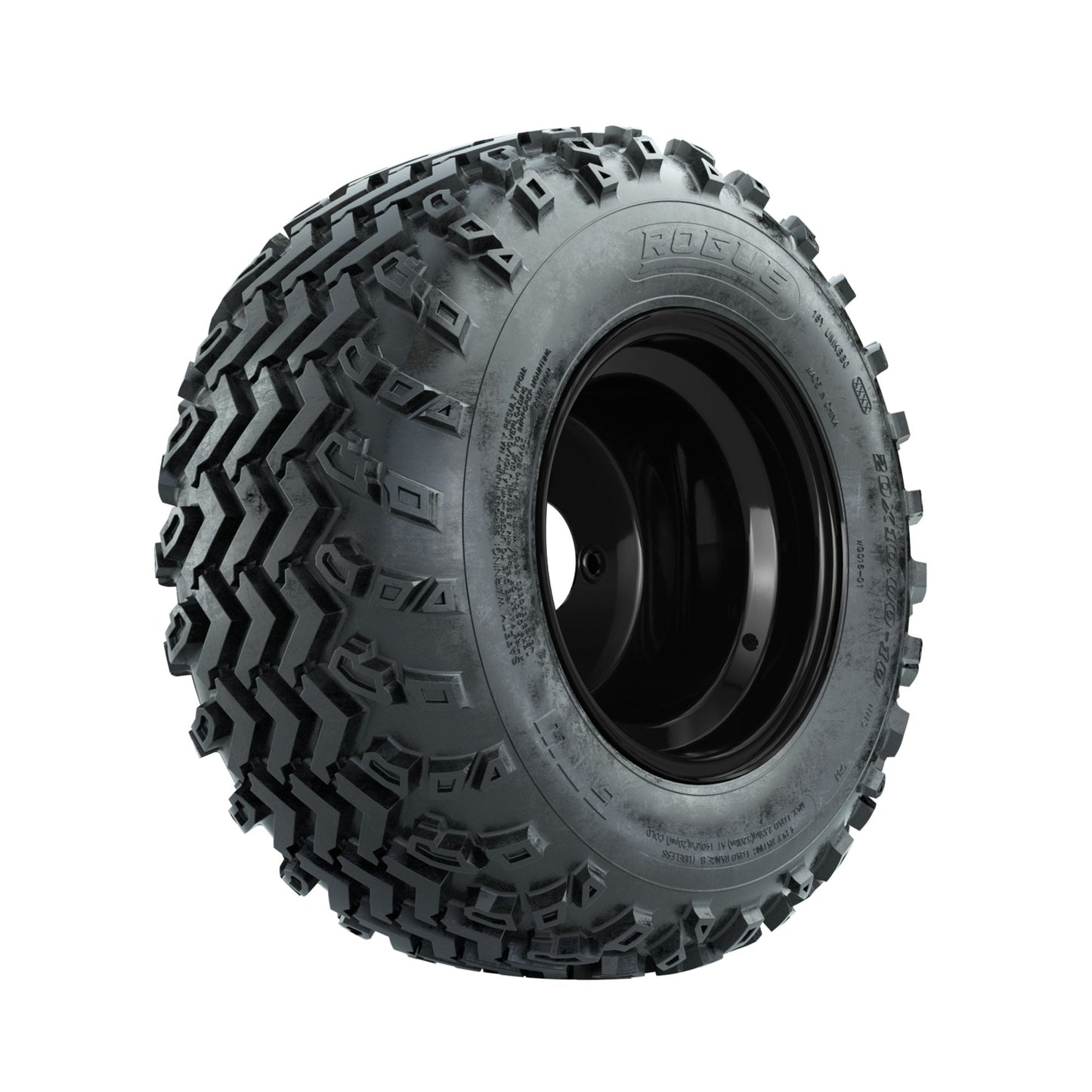 GTW Steel Matte Black 3:5 Offset 10 in Wheels with 20x10.00-10 Rogue All Terrain Tires Full Set