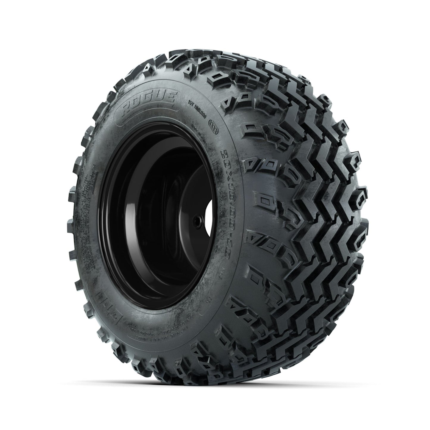 GTW Steel Matte Black 3:5 Offset 10 in Wheels with 20x10.00-10 Rogue All Terrain Tires Full Set