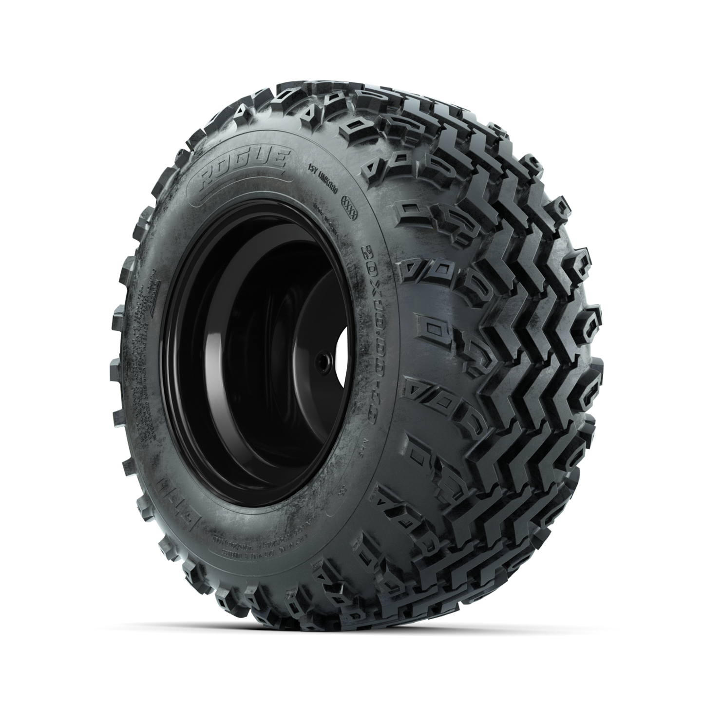 GTW Steel Matte Black 3:5 Offset 10 in Wheels with 20x10.00-10 Rogue All Terrain Tires Full Set