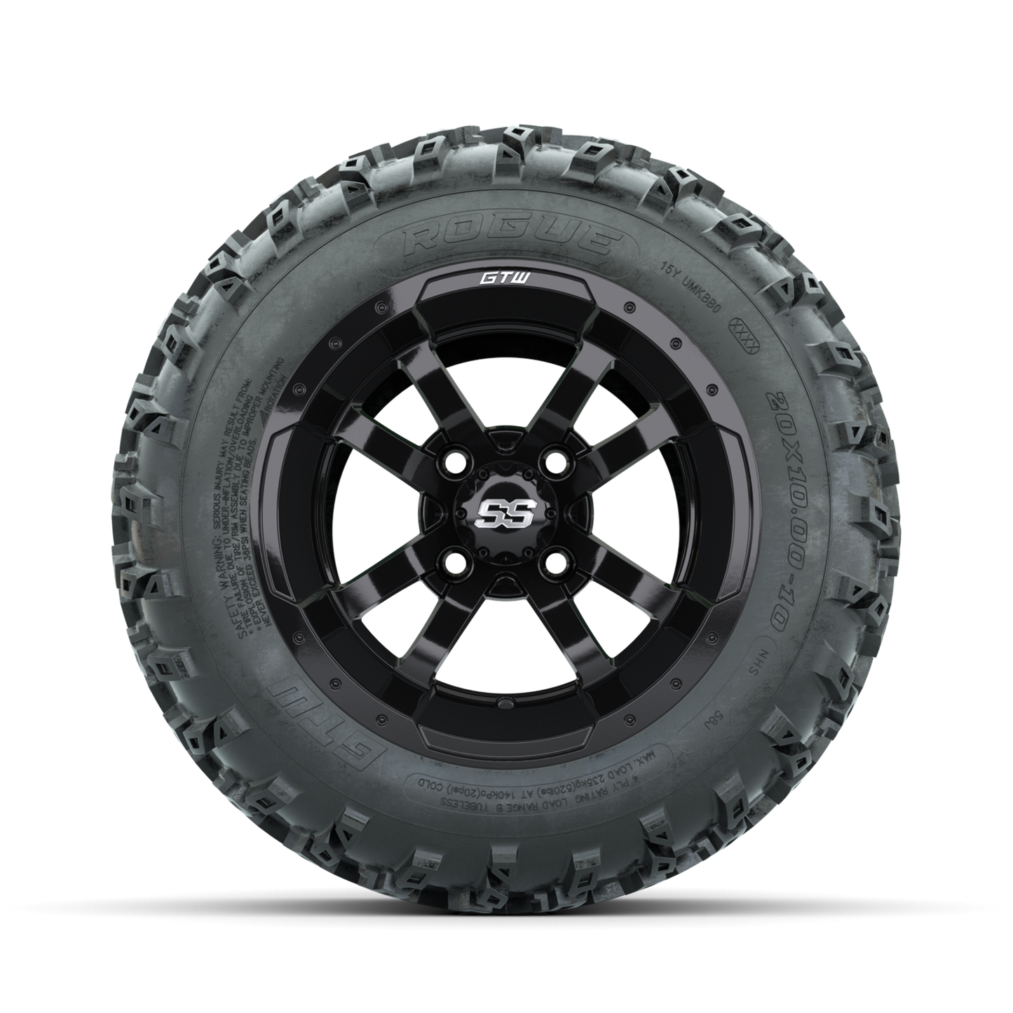 GTW Storm Trooper Black 10 in Wheels with 20x10.00-10 Rogue All Terrain Tires Full Set
