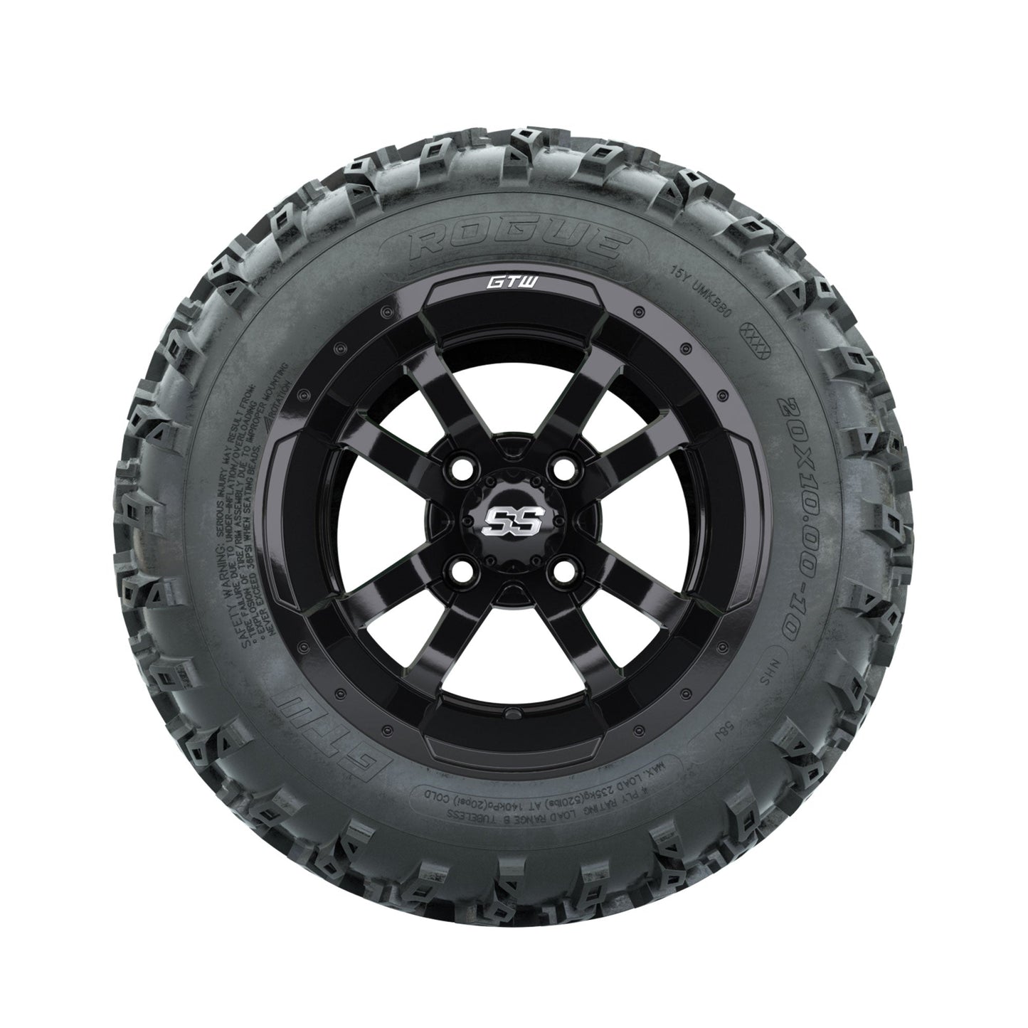 GTW Storm Trooper Black 10 in Wheels with 20x10.00-10 Rogue All Terrain Tires Full Set