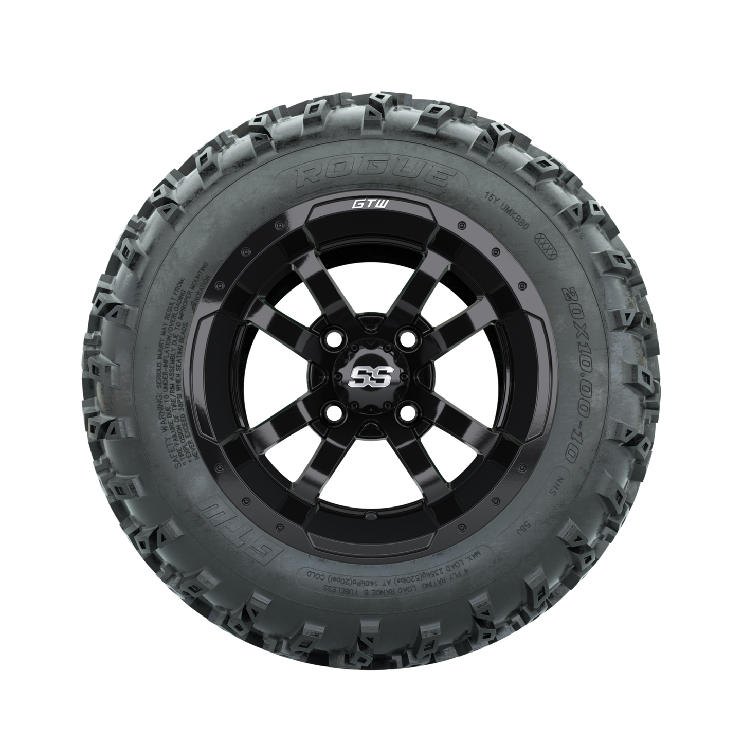 GTW Storm Trooper Black 10 in Wheels with 20x10.00-10 Rogue All Terrain Tires Full Set