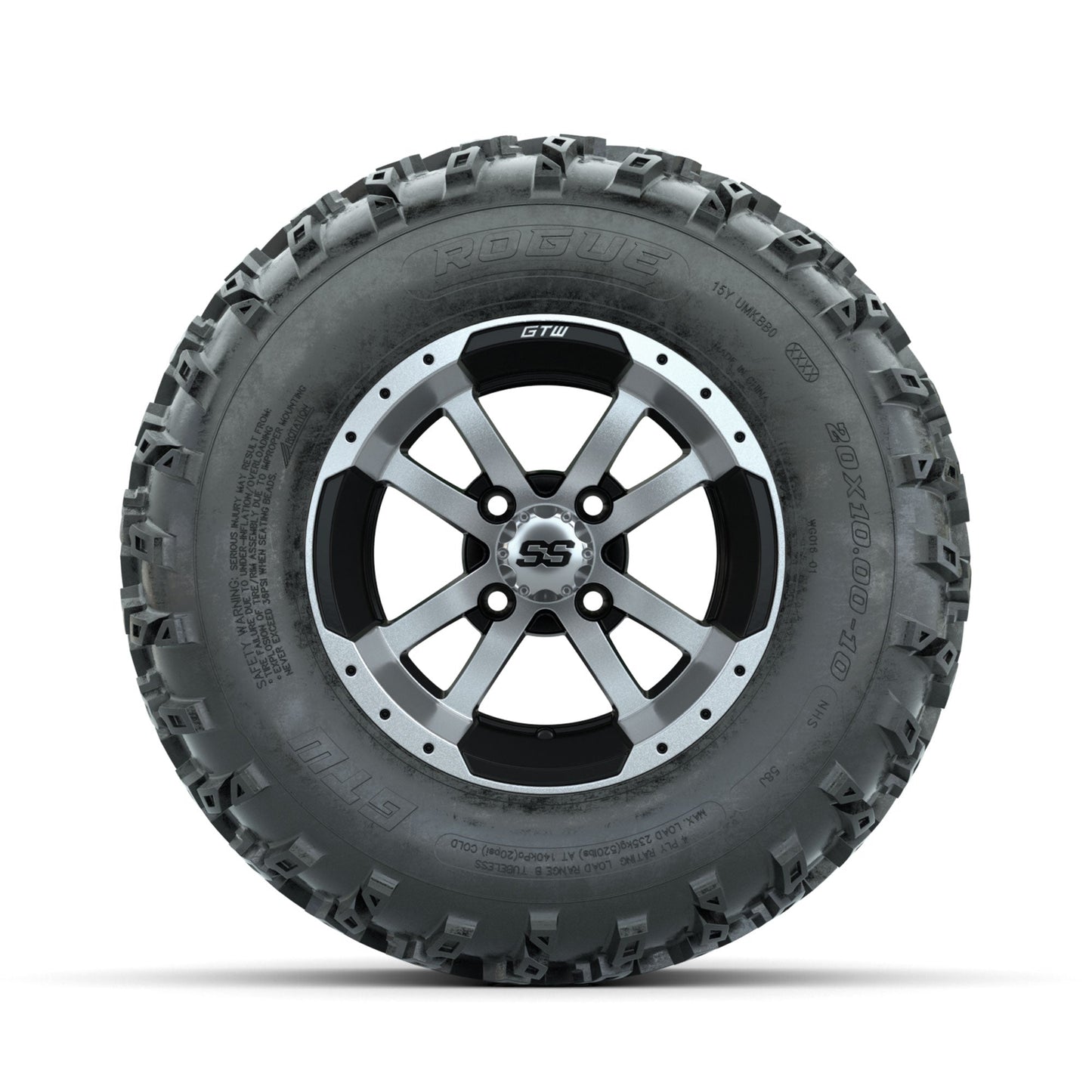 GTW Storm Trooper Machined/Black 10 in Wheels with 20x10.00-10 Rogue All Terrain Tires Full Set