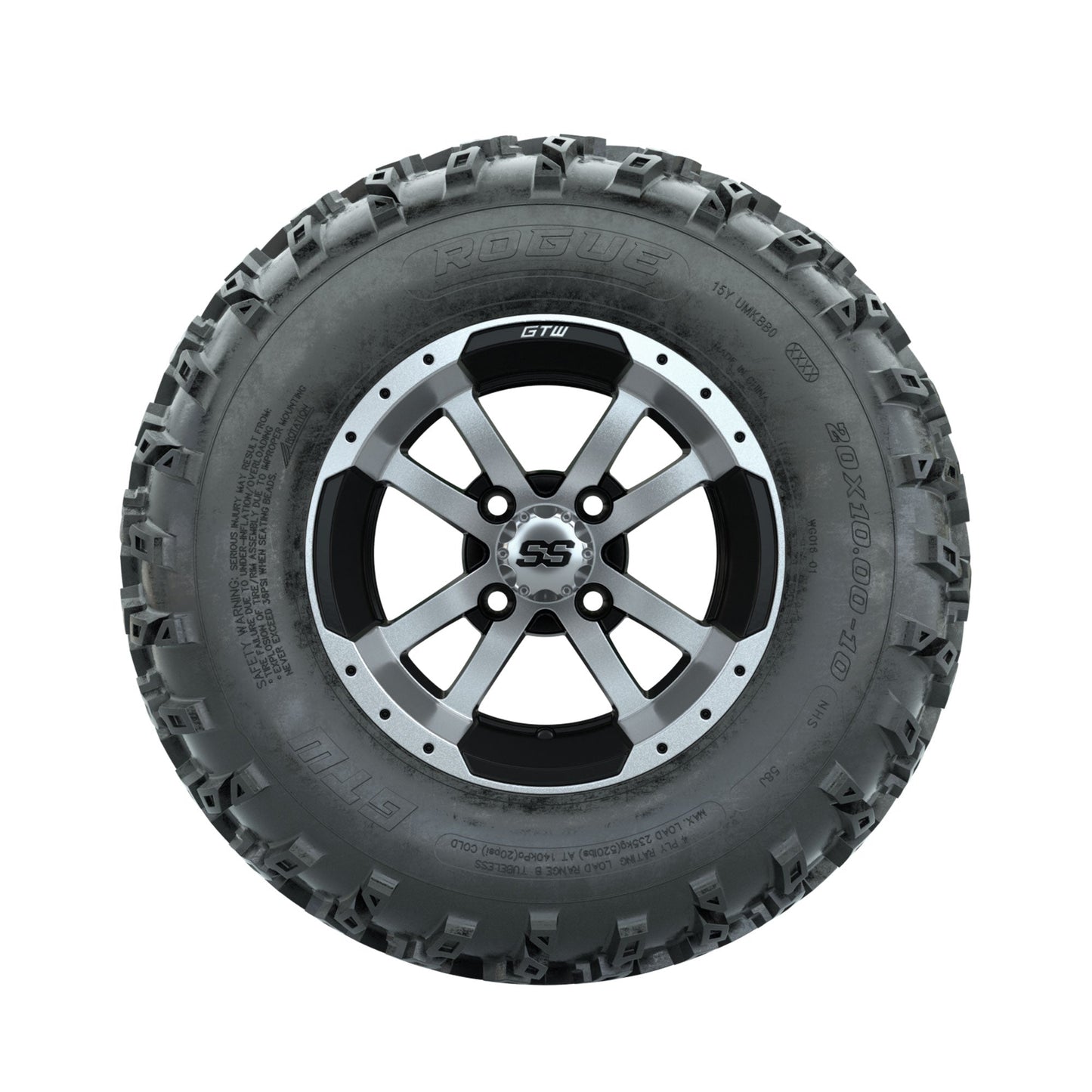 GTW Storm Trooper Machined/Black 10 in Wheels with 20x10.00-10 Rogue All Terrain Tires Full Set