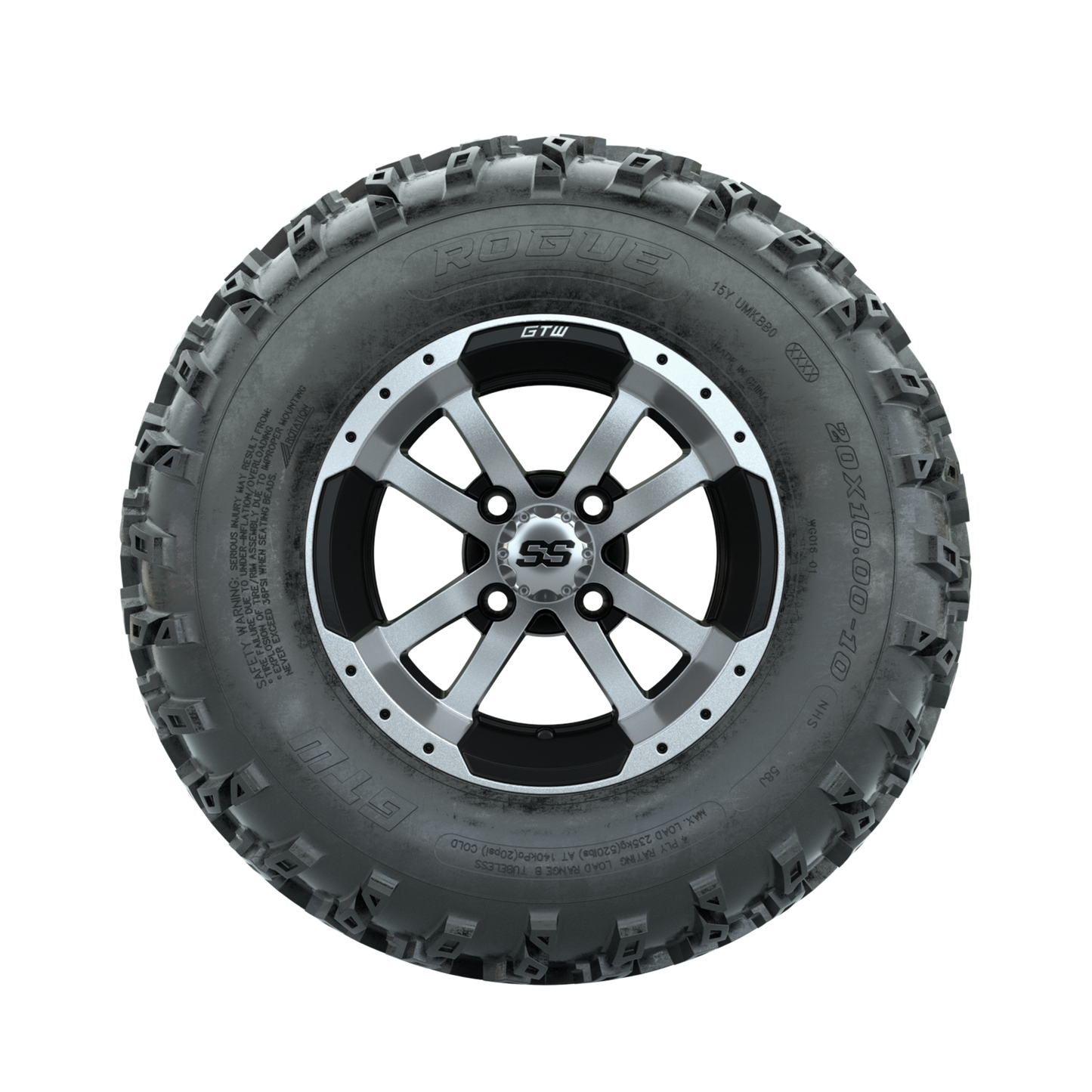 GTW Storm Trooper Machined/Black 10 in Wheels with 20x10.00-10 Rogue All Terrain Tires Full Set