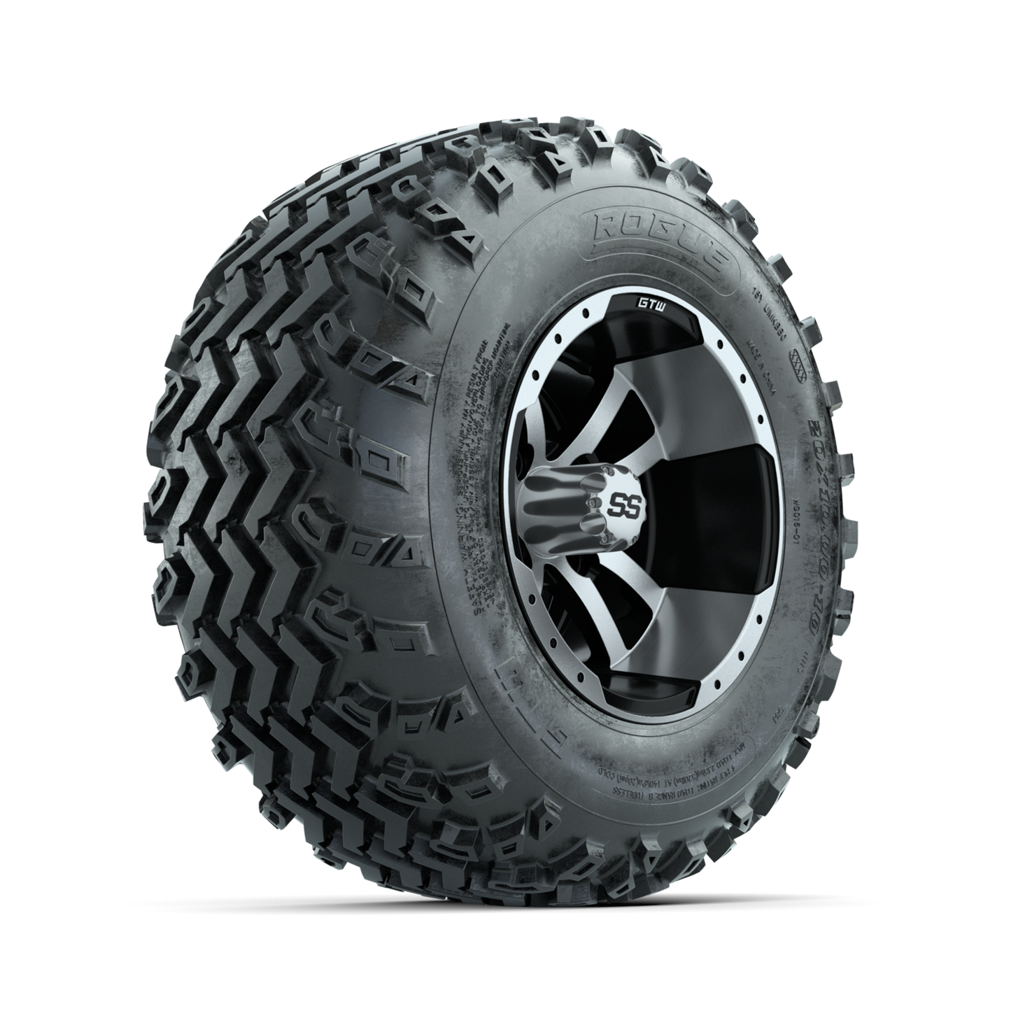 GTW Storm Trooper Machined/Black 10 in Wheels with 20x10.00-10 Rogue All Terrain Tires Full Set
