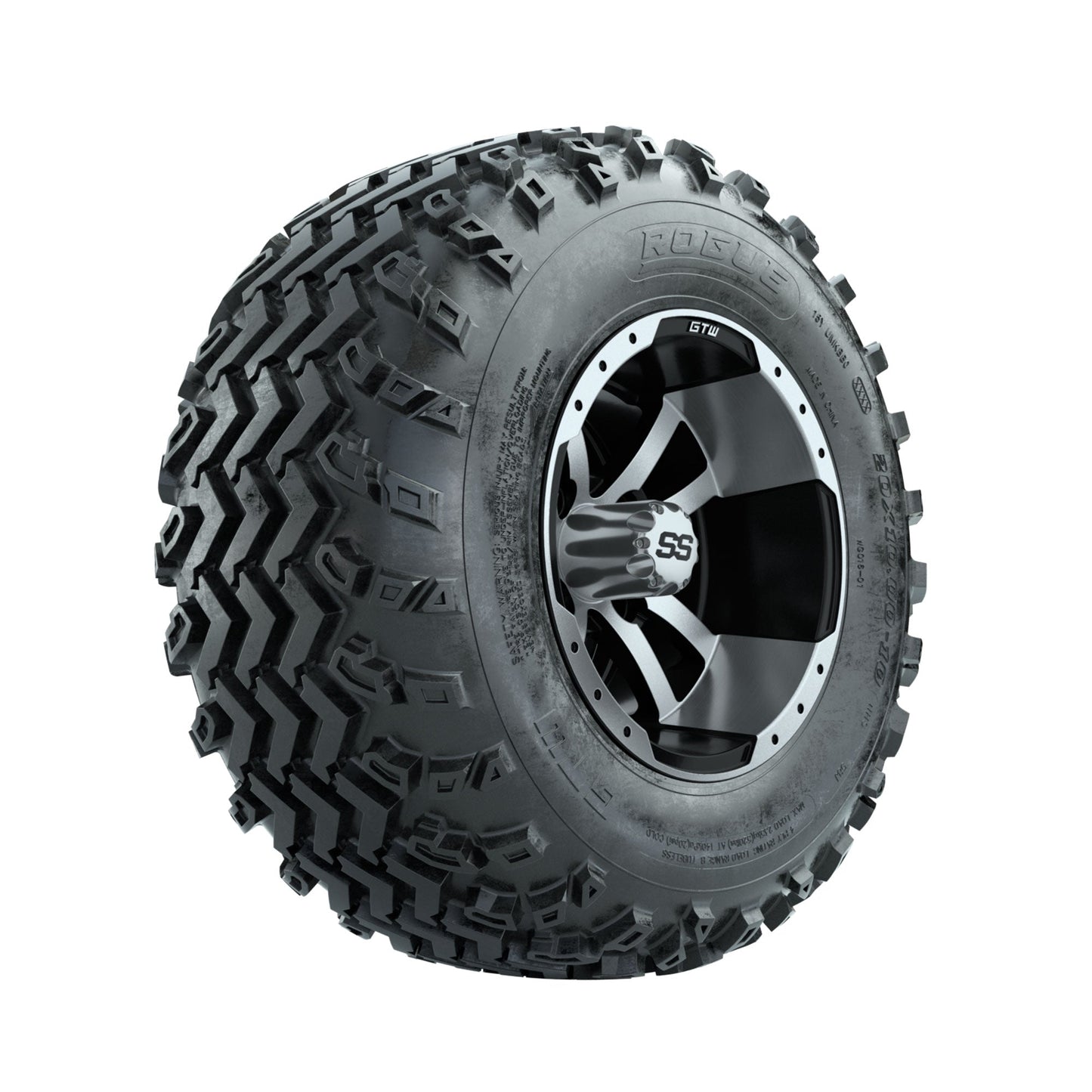 GTW Storm Trooper Machined/Black 10 in Wheels with 20x10.00-10 Rogue All Terrain Tires Full Set