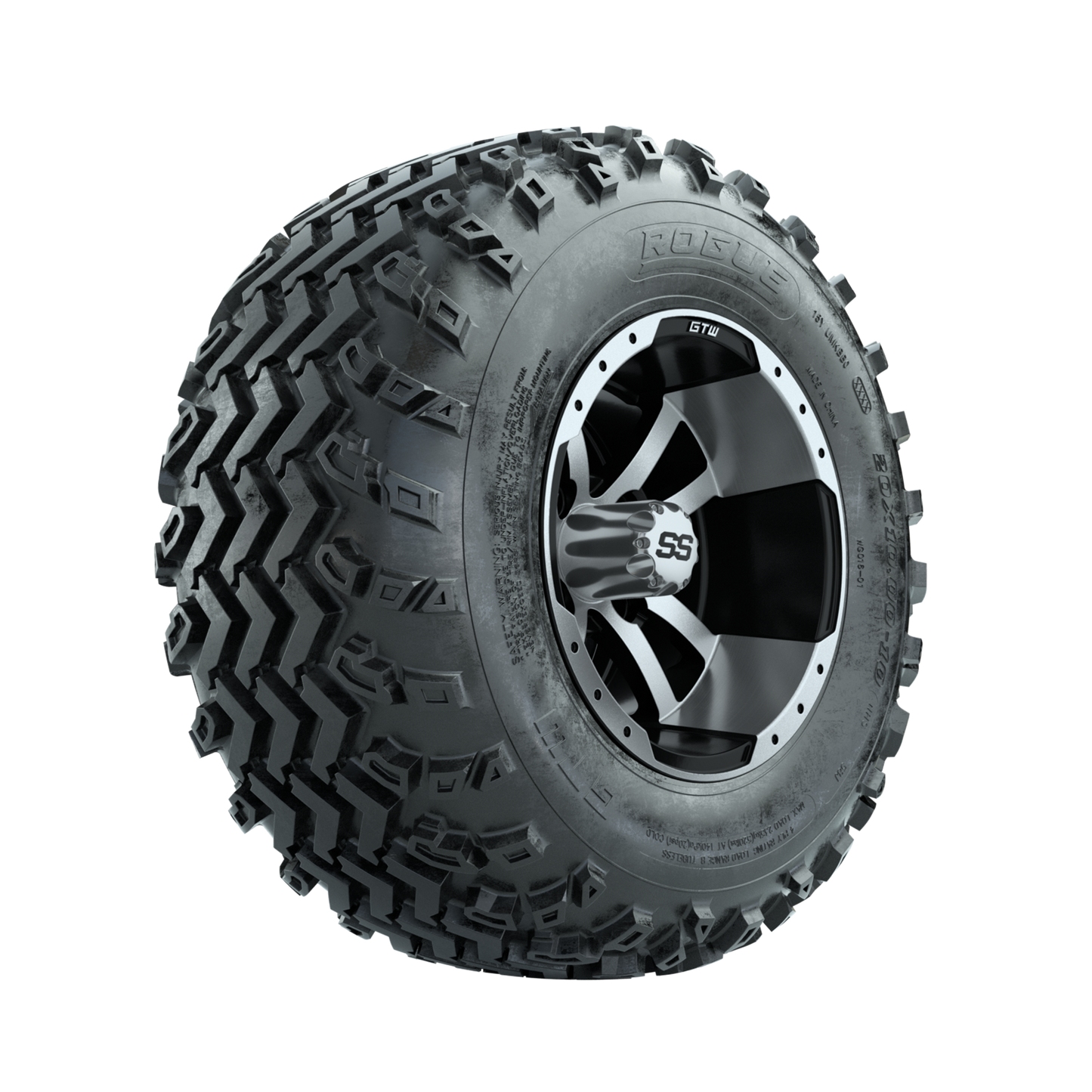GTW Storm Trooper Machined/Black 10 in Wheels with 20x10.00-10 Rogue All Terrain Tires Full Set