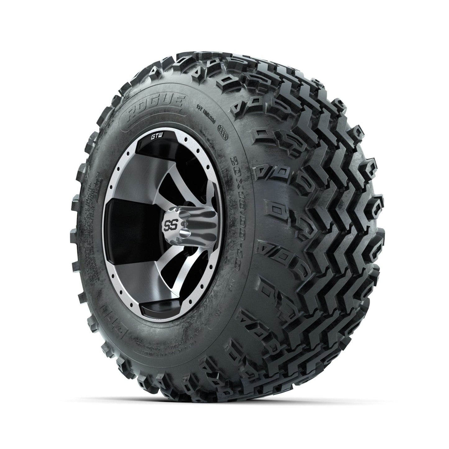 GTW Storm Trooper Machined/Black 10 in Wheels with 20x10.00-10 Rogue All Terrain Tires Full Set