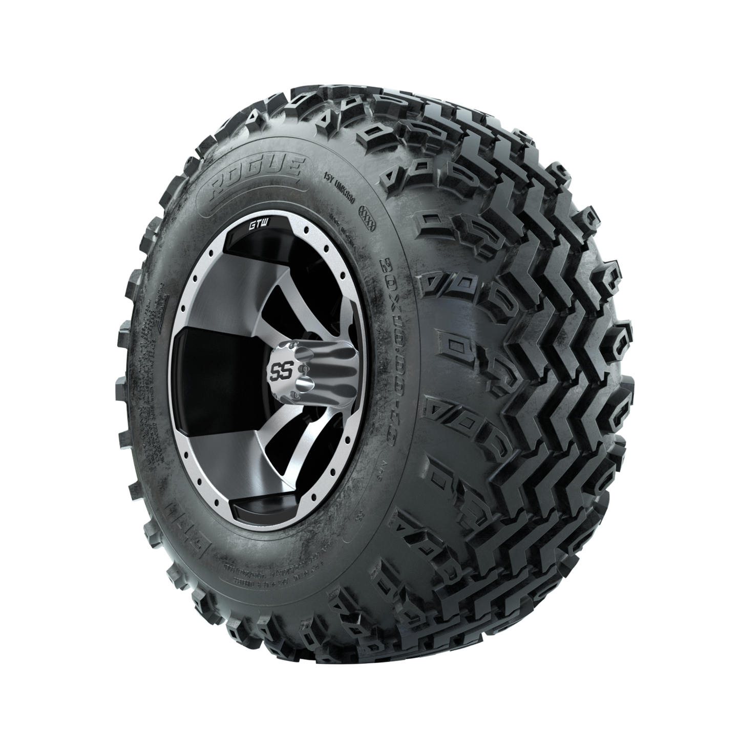 GTW Storm Trooper Machined/Black 10 in Wheels with 20x10.00-10 Rogue All Terrain Tires Full Set