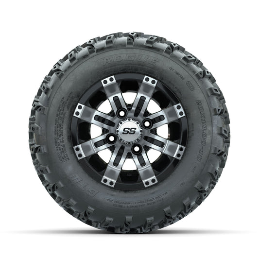 GTW Tempest Machined/Black 10 in Wheels with 20x10.00-10 Rogue All Terrain Tires Full Set