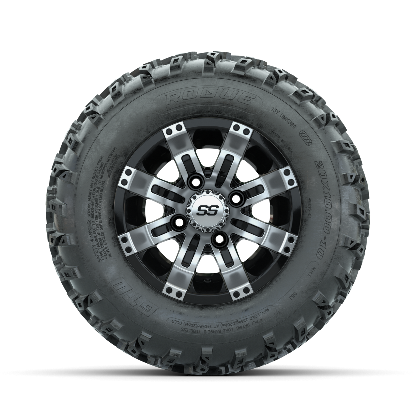 GTW Tempest Machined/Black 10 in Wheels with 20x10.00-10 Rogue All Terrain Tires Full Set