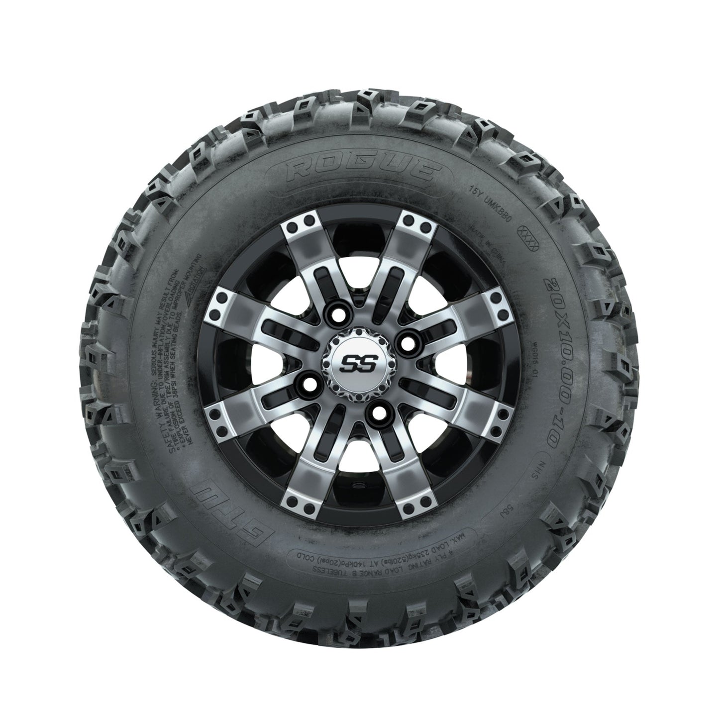 GTW Tempest Machined/Black 10 in Wheels with 20x10.00-10 Rogue All Terrain Tires Full Set