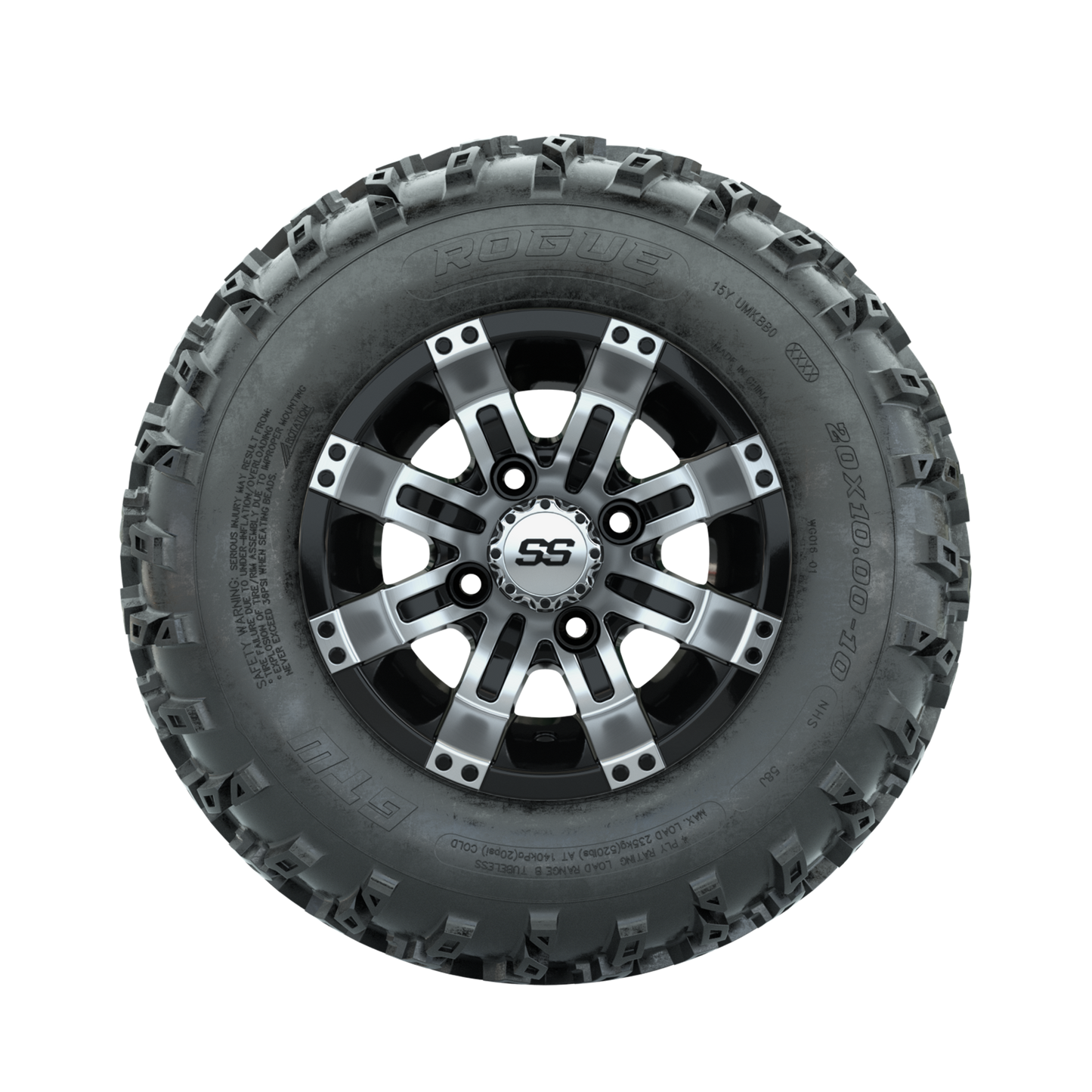 GTW Tempest Machined/Black 10 in Wheels with 20x10.00-10 Rogue All Terrain Tires Full Set