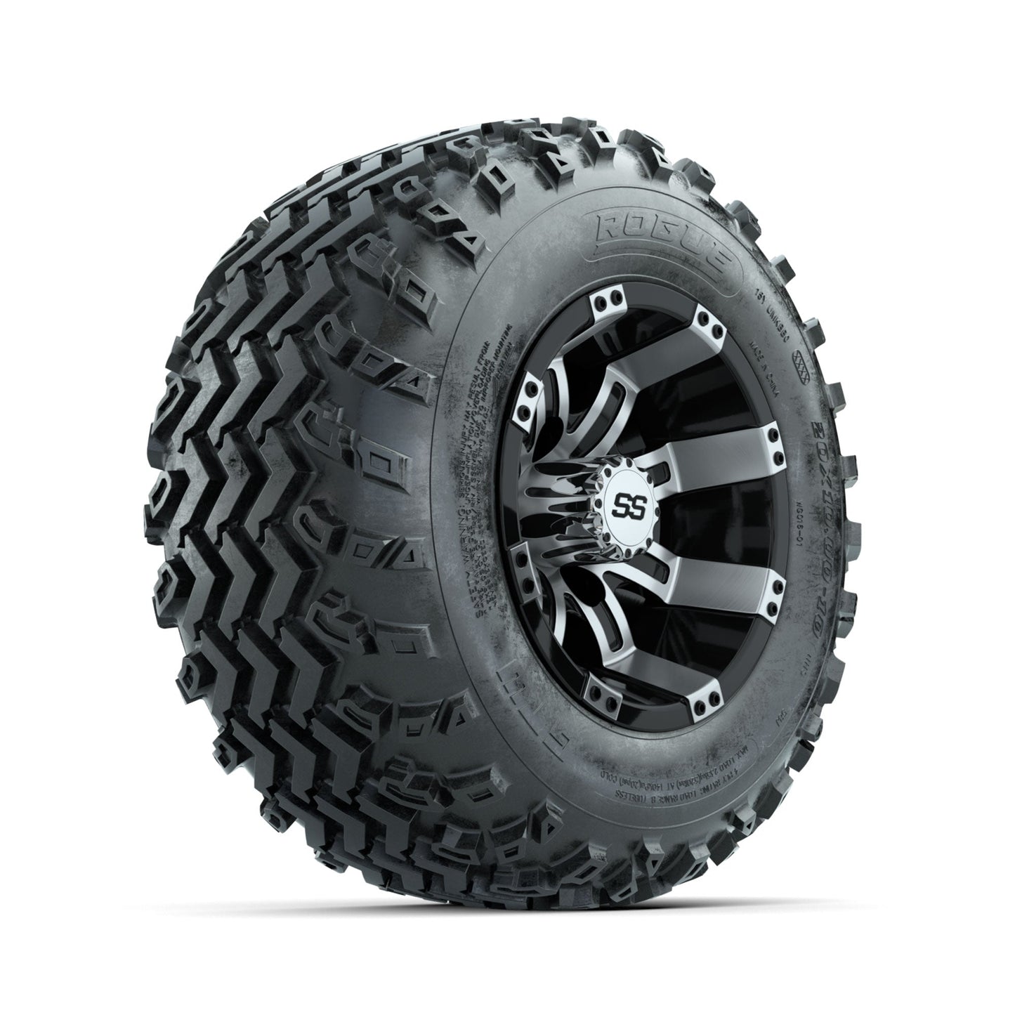 GTW Tempest Machined/Black 10 in Wheels with 20x10.00-10 Rogue All Terrain Tires Full Set