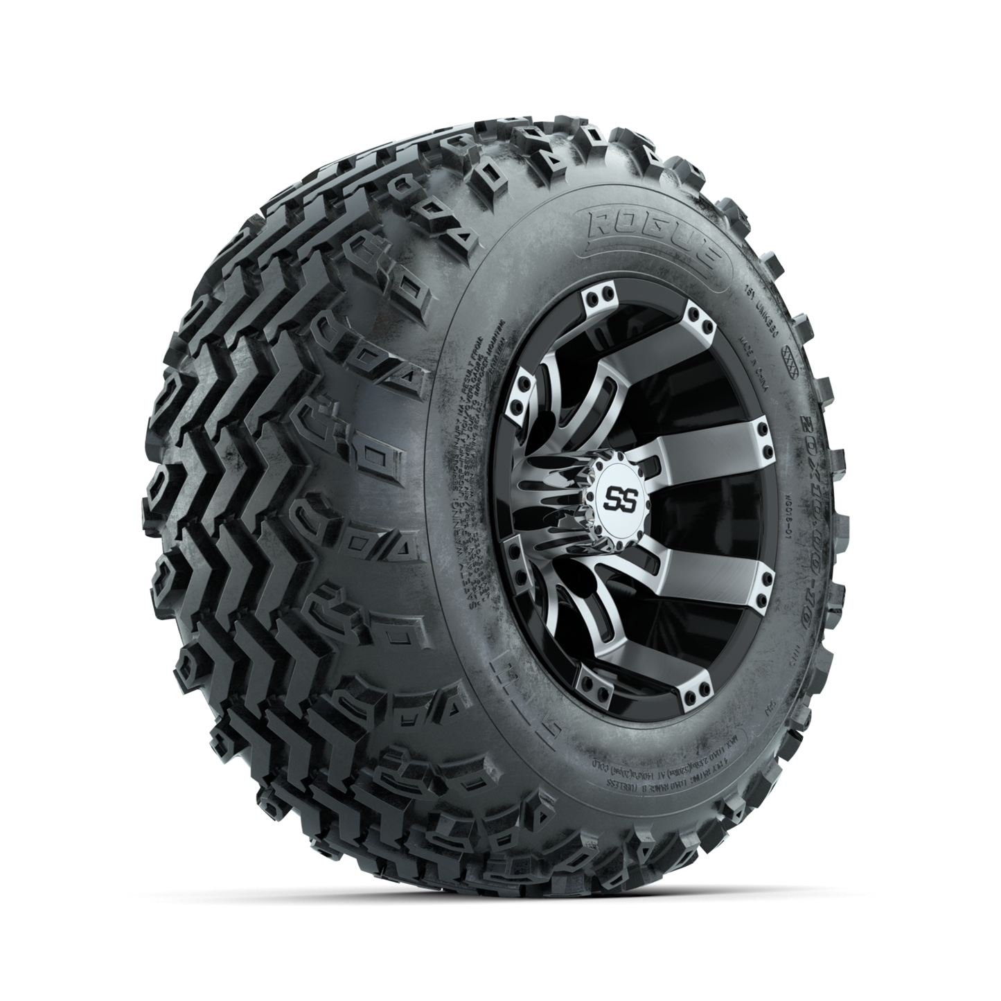 GTW Tempest Machined/Black 10 in Wheels with 20x10.00-10 Rogue All Terrain Tires Full Set