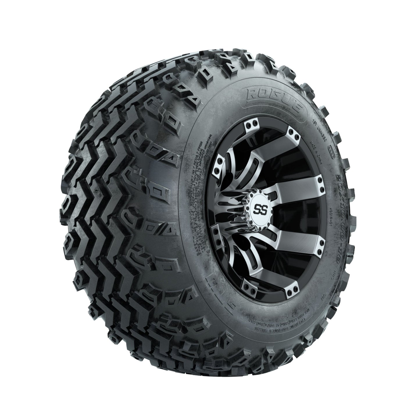GTW Tempest Machined/Black 10 in Wheels with 20x10.00-10 Rogue All Terrain Tires Full Set
