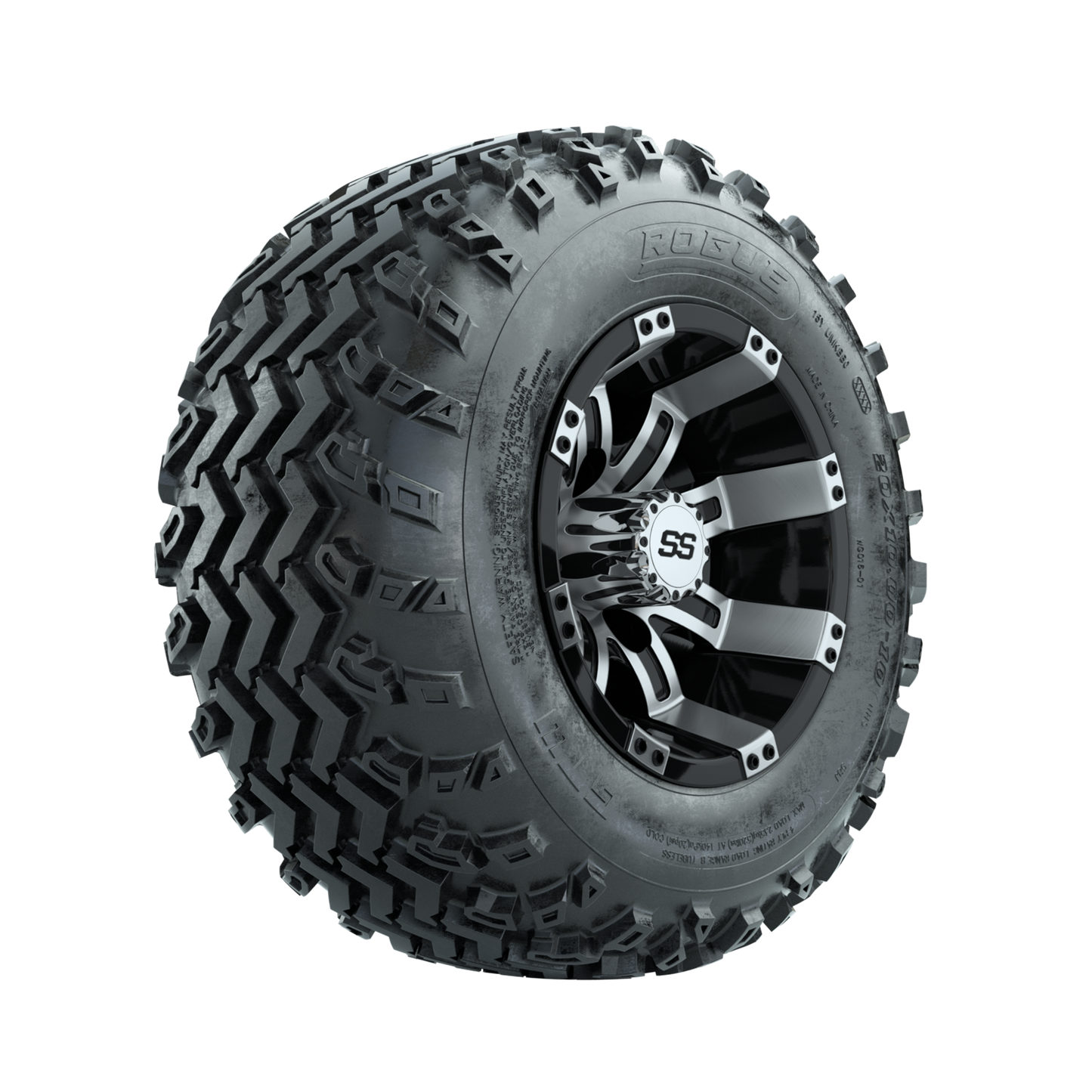 GTW Tempest Machined/Black 10 in Wheels with 20x10.00-10 Rogue All Terrain Tires Full Set